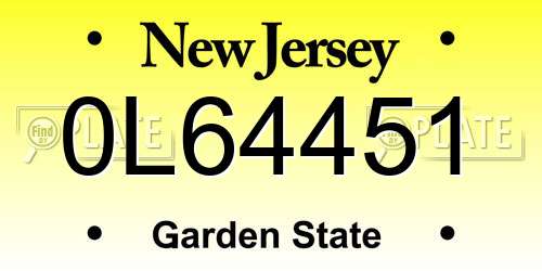 0L64451 New Jersey License Plate