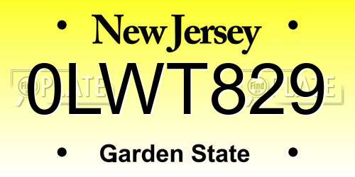 0LWT829 New Jersey License Plate
