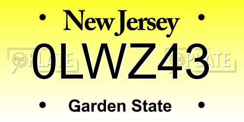 0LWZ43 New Jersey License Plate