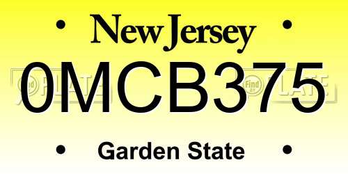 0MCB375 New Jersey License Plate