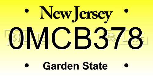 0MCB378 New Jersey License Plate