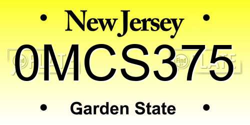 0MCS375 New Jersey License Plate