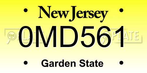 0MD561 New Jersey License Plate
