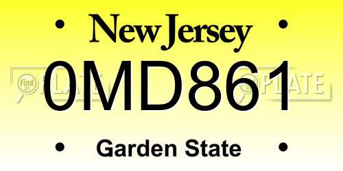 0MD861 New Jersey License Plate