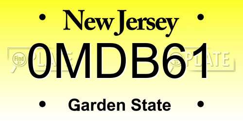 0MDB61 New Jersey License Plate