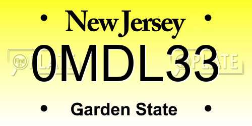 0MDL33 New Jersey License Plate