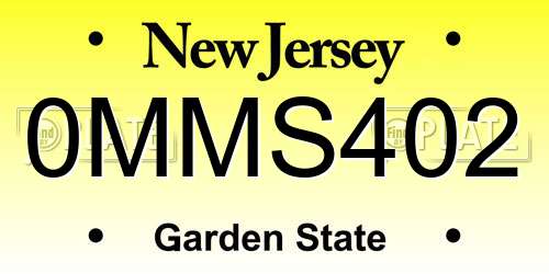 0MMS402 New Jersey License Plate