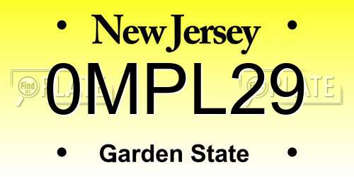 0MPL29 New Jersey License Plate