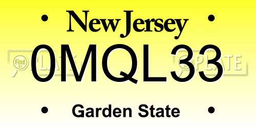 0MQL33 New Jersey License Plate