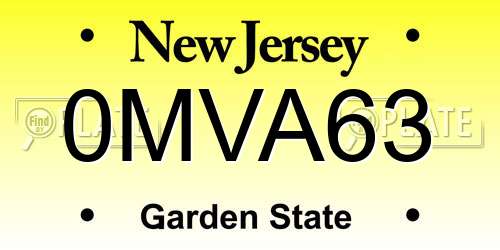0MVA63 New Jersey License Plate
