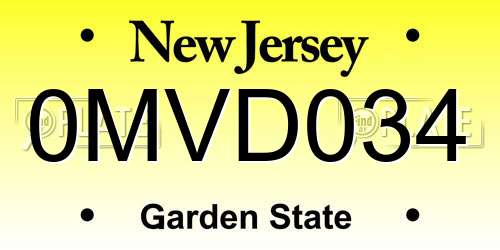 0MVD034 New Jersey License Plate