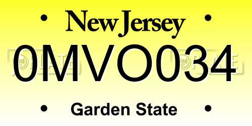 0MVO034 New Jersey License Plate