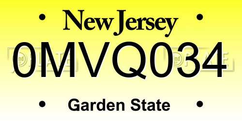 0MVQ034 New Jersey License Plate