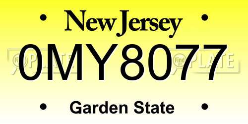 0MY8077 New Jersey License Plate