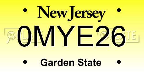 0MYE26 New Jersey License Plate
