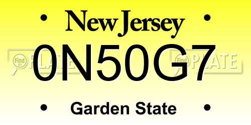 0N50G7 New Jersey License Plate
