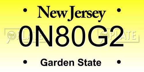 0N80G2 New Jersey License Plate