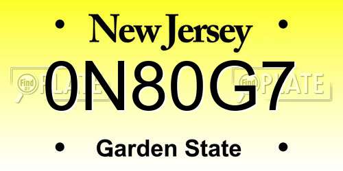 0N80G7 New Jersey License Plate