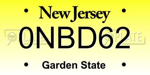 0NBD62 New Jersey License Plate