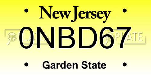 0NBD67 New Jersey License Plate