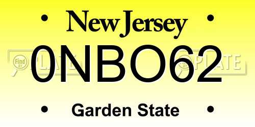 0NBO62 New Jersey License Plate