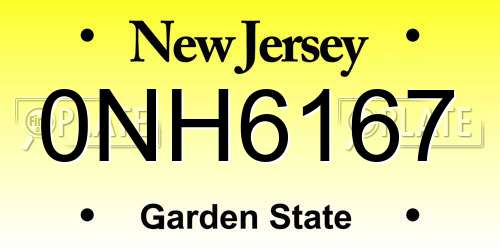 0NH6167 New Jersey License Plate
