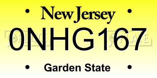 0NHG167 New Jersey License Plate