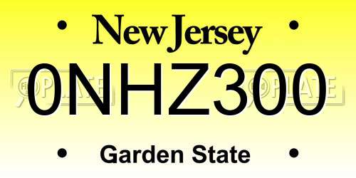 0NHZ300 New Jersey License Plate