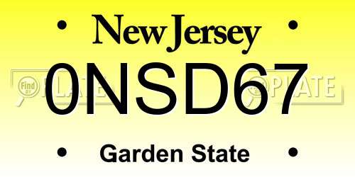 0NSD67 New Jersey License Plate
