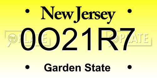 0O21R7 New Jersey License Plate