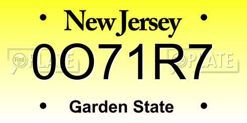 0O71R7 New Jersey License Plate