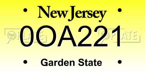 0OA221 New Jersey License Plate