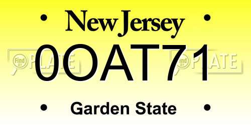 0OAT71 New Jersey License Plate