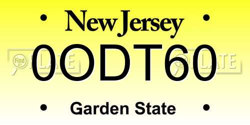 0ODT60 New Jersey License Plate