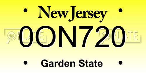 0ON720 New Jersey License Plate