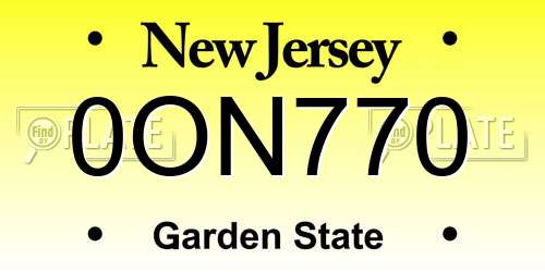 0ON770 New Jersey License Plate