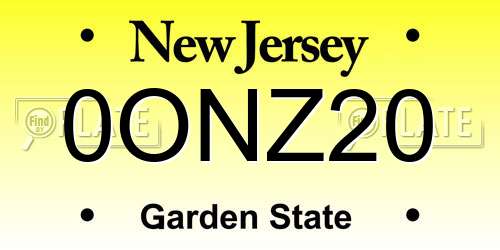 0ONZ20 New Jersey License Plate