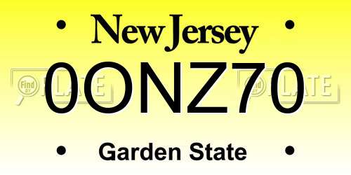 0ONZ70 New Jersey License Plate