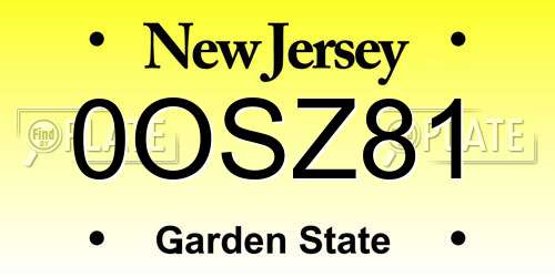 0OSZ81 New Jersey License Plate