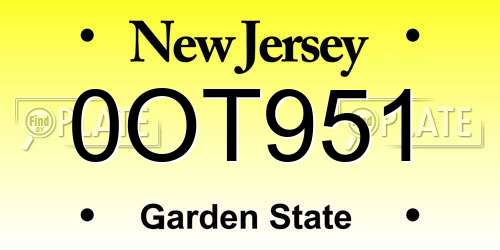 0OT951 New Jersey License Plate