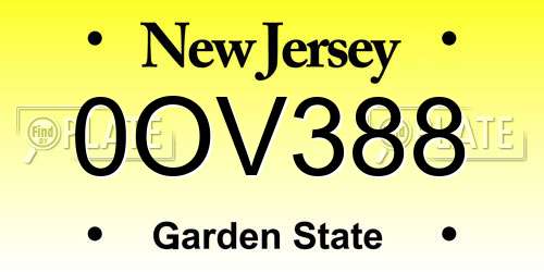 0OV388 New Jersey License Plate