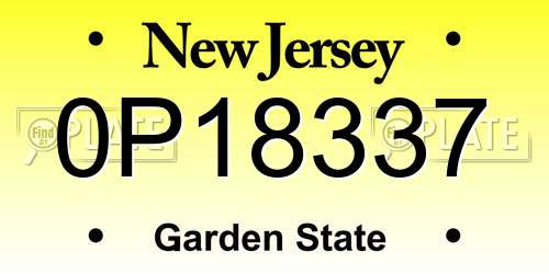 0P18337 New Jersey License Plate
