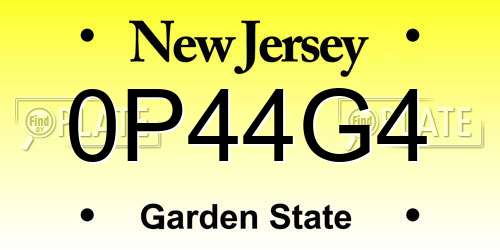 0P44G4 New Jersey License Plate