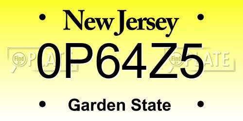 0P64Z5 New Jersey License Plate