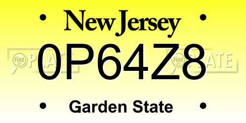 0P64Z8 New Jersey License Plate
