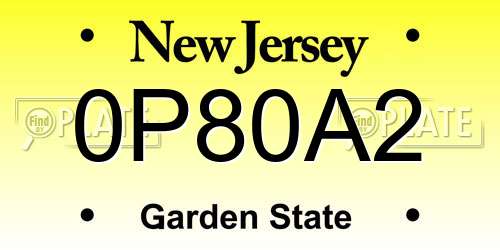 0P80A2 New Jersey License Plate