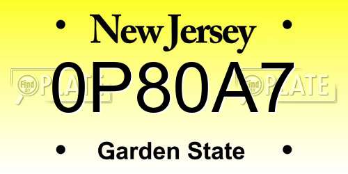 0P80A7 New Jersey License Plate