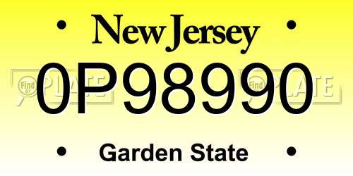 0P98990 New Jersey License Plate