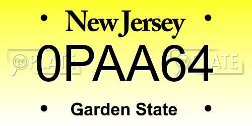 0PAA64 New Jersey License Plate