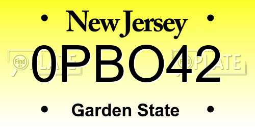 0PBO42 New Jersey License Plate